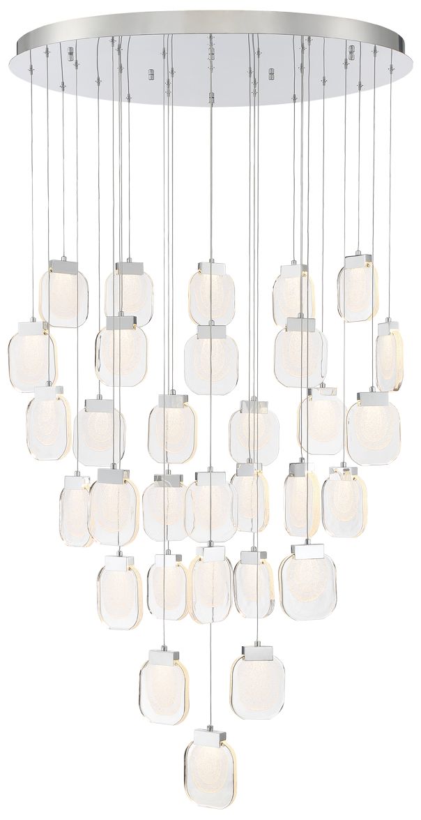 Paget 39"W Chrome Sugar Glass LED 31-Light Oval Chandelier