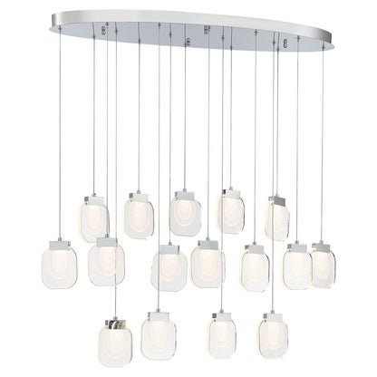 Paget 44"W Chrome Sugar Glass LED 16-Light Oval Chandelier