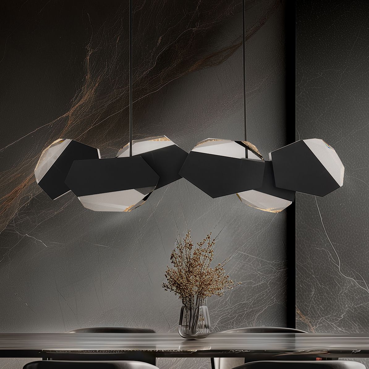 Palisade 11.75"H x 47.75"W 6-Light Crystal Linear Pendant in Blac