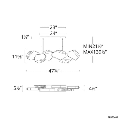 Palisade 11.75"H x 47.75"W 6-Light Crystal Linear Pendant in Blac