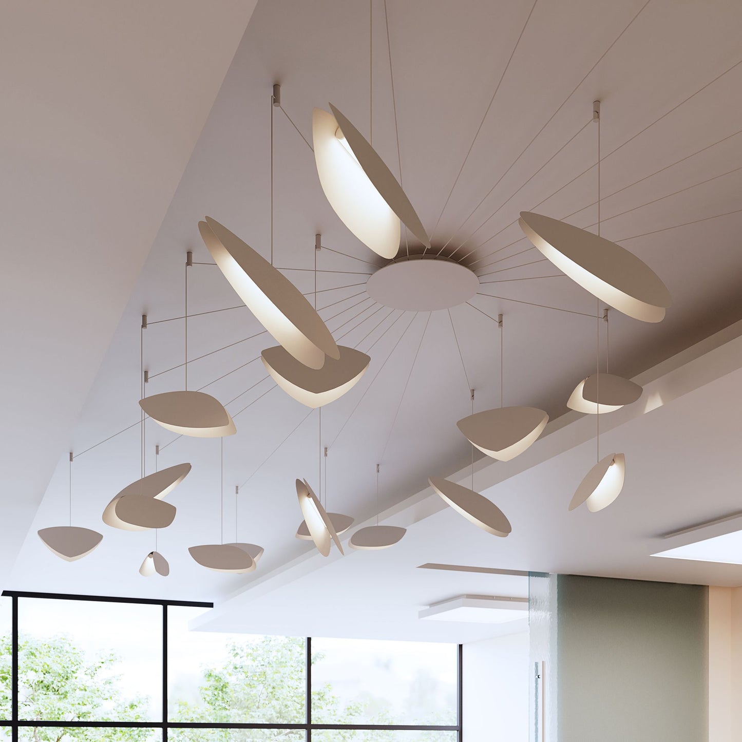 Papillons�?36"W Satin White 24-Light LED Pendant Light