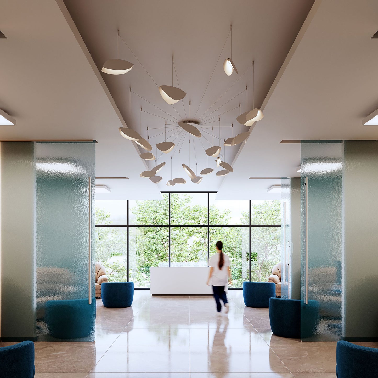 Papillons�?36"W Satin White 24-Light LED Pendant Light