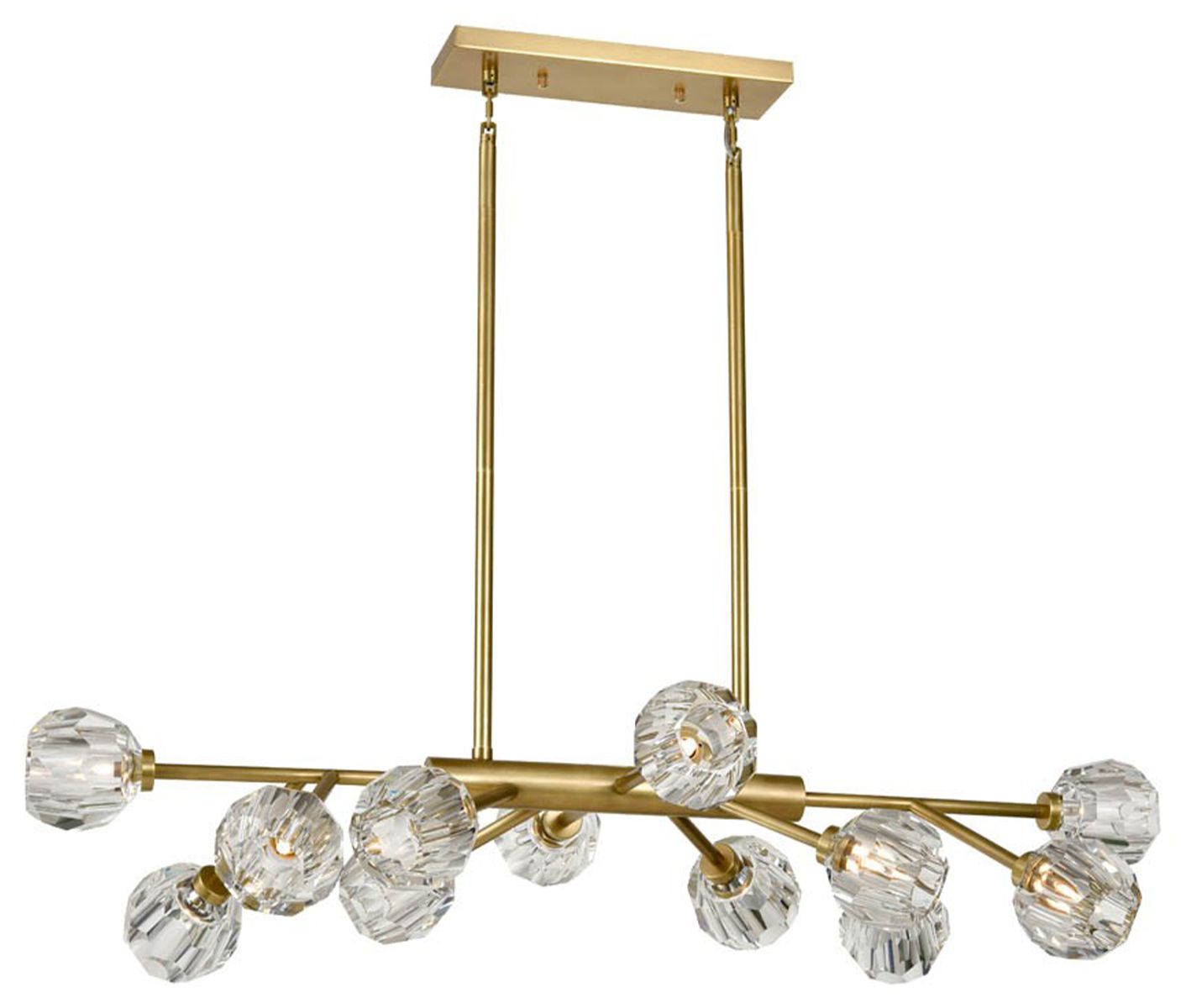 Parisian 12-Light 35 In Modern Sputnik Aged Brass Crystal Linear Chandelier