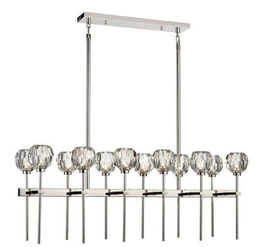 Parisian 12-Light 48 Inch Linear Polished Nickel Crystal Chandelier