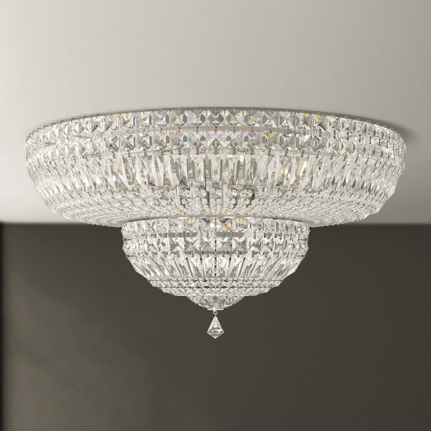 Petit Crystal Deluxe 12"H x 24"W 13-Light Flush Mount in Silver