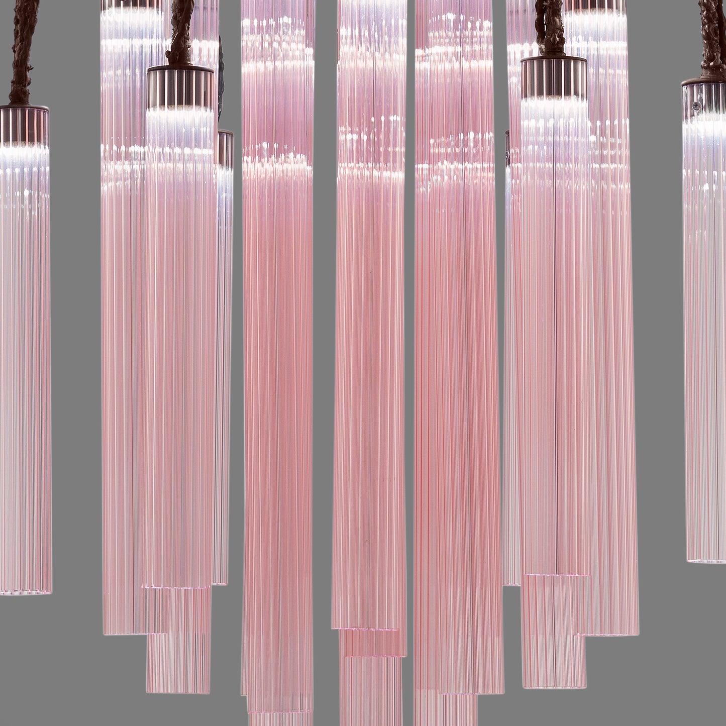 Pink Fluted Glass Chandelier With Swarovski Crystal Flowers