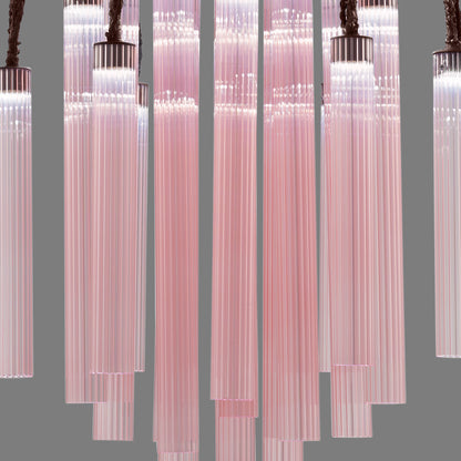 Pink Fluted Glass Chandelier With Swarovski Crystal Flowers