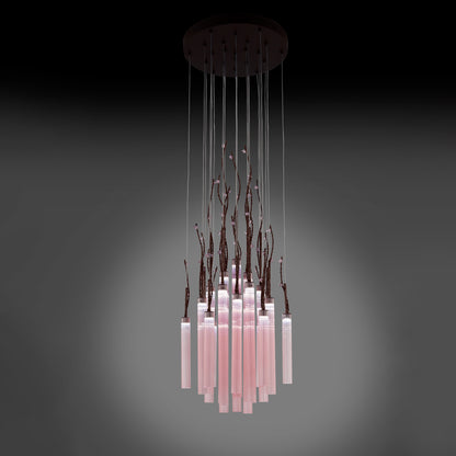 Pink Fluted Glass Chandelier With Swarovski Crystal Flowers