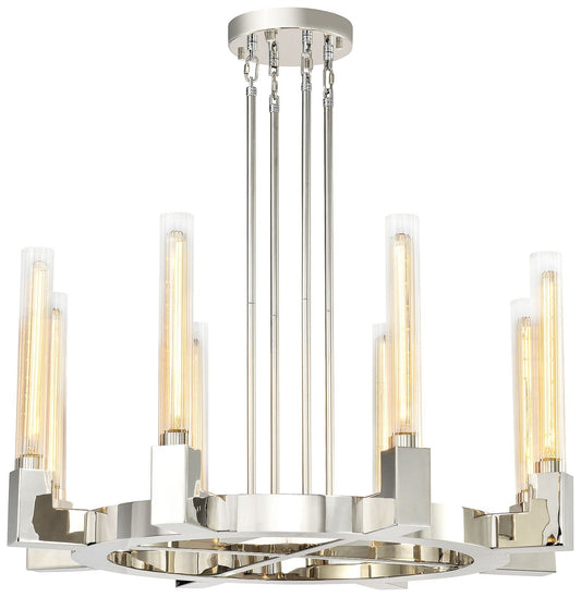 Placid 8-Light 32 Inch Polished Nickel Wheel Styled Glass Chandelier