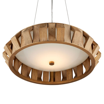 Plunge 30" Wide Brass Toffee Wood LED Chandelier