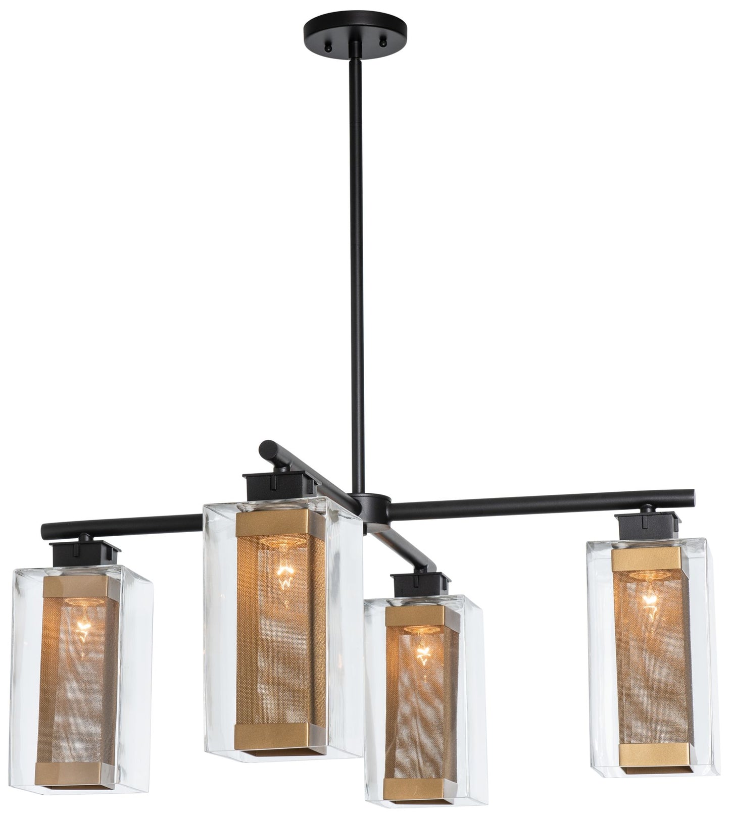 Polaris Outdoor 4-Light Pendant - Black Finish - Gold Accents - Clear Glass