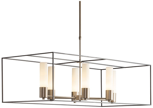 Portico Pendant - Gold - Smoke Accents - Opal Glass - Standard Height