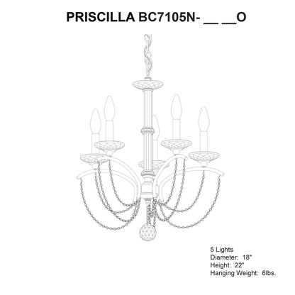 Priscilla 22"H x 18"W 5-Light Crystal Chandelier in White