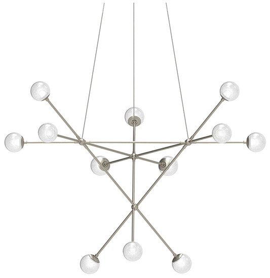 Proton Alpha 40" Wide Satin Nickel LED Pendant With White Crushed Glas