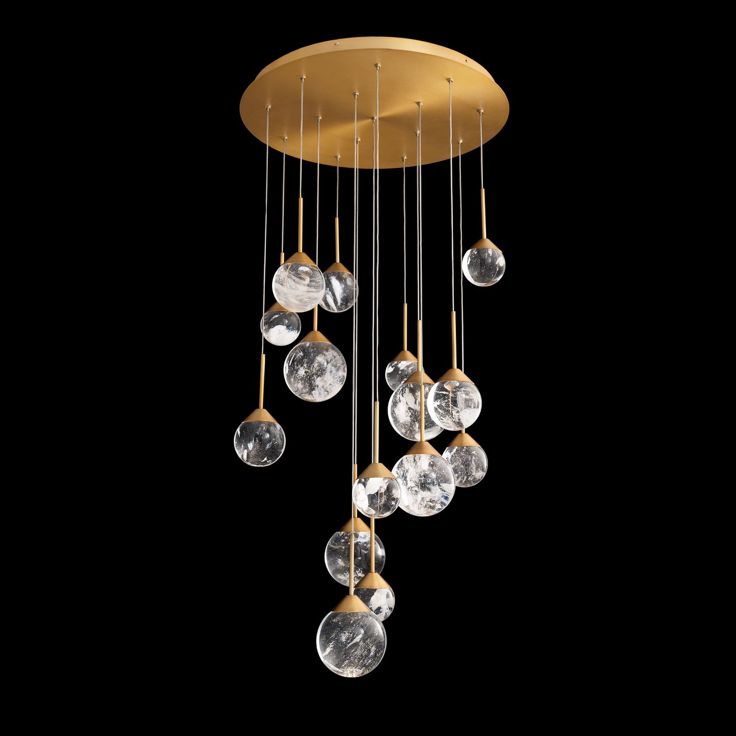 Quest 8"H x 23"W 15-Light Crystal Multi-Light Pendant in Aged Bra