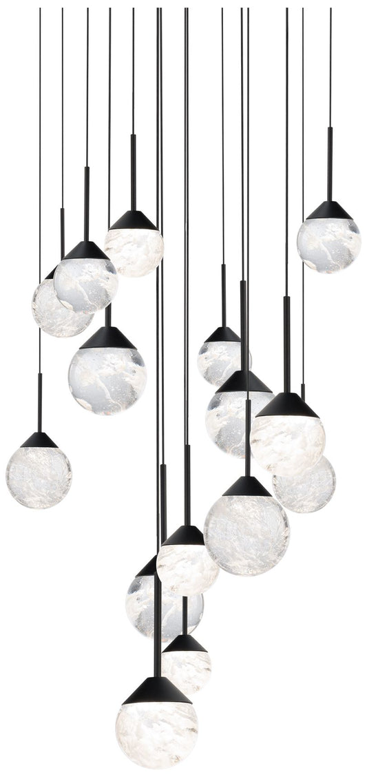 Quest 8"H x 23"W 15-Light Crystal Multi-Light Pendant in Black