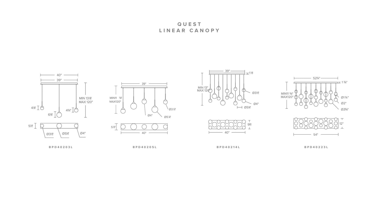 Quest 8"H x 40"W 14-Light Crystal Multi-Light Pendant in Aged Bra