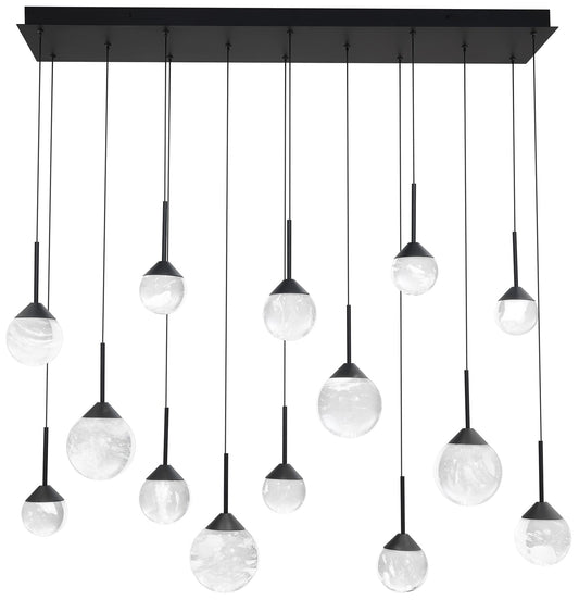 Quest 8"H x 40"W 14-Light Crystal Multi-Light Pendant in Black