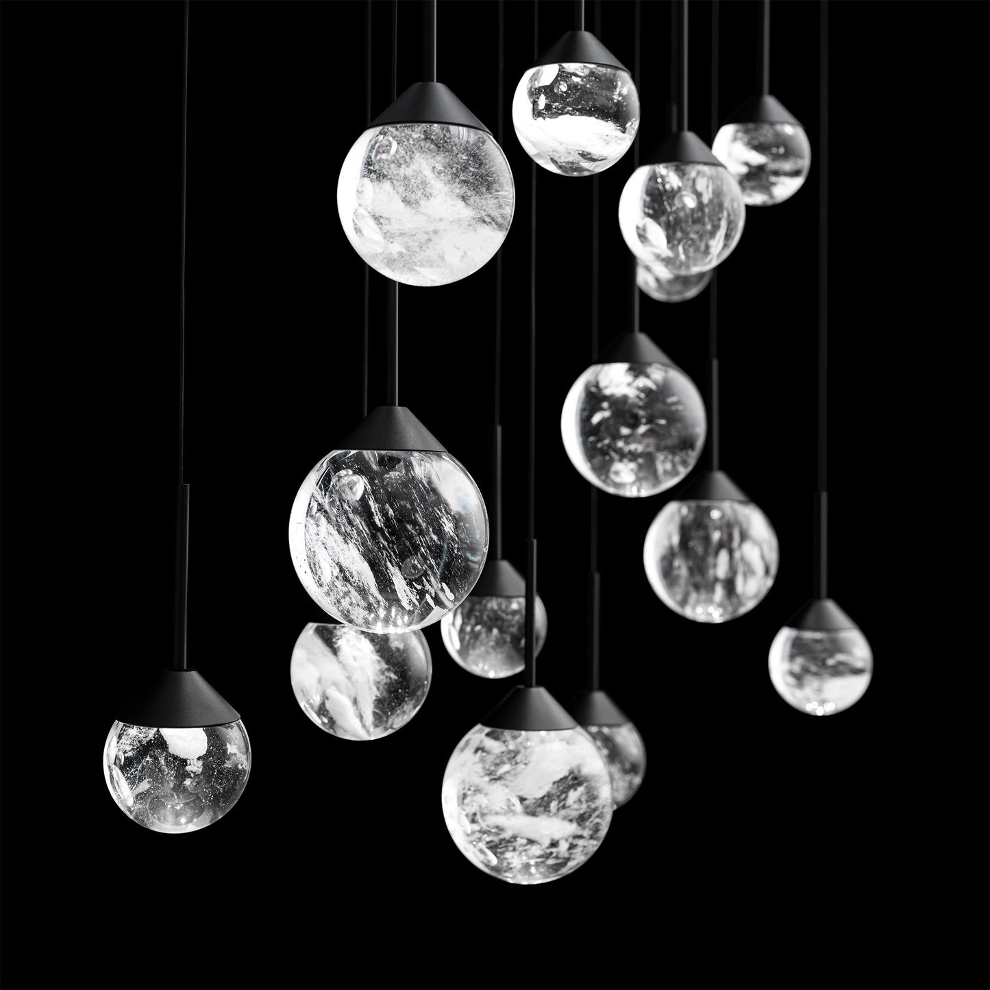 Quest 8"H x 40"W 14-Light Crystal Multi-Light Pendant in Black