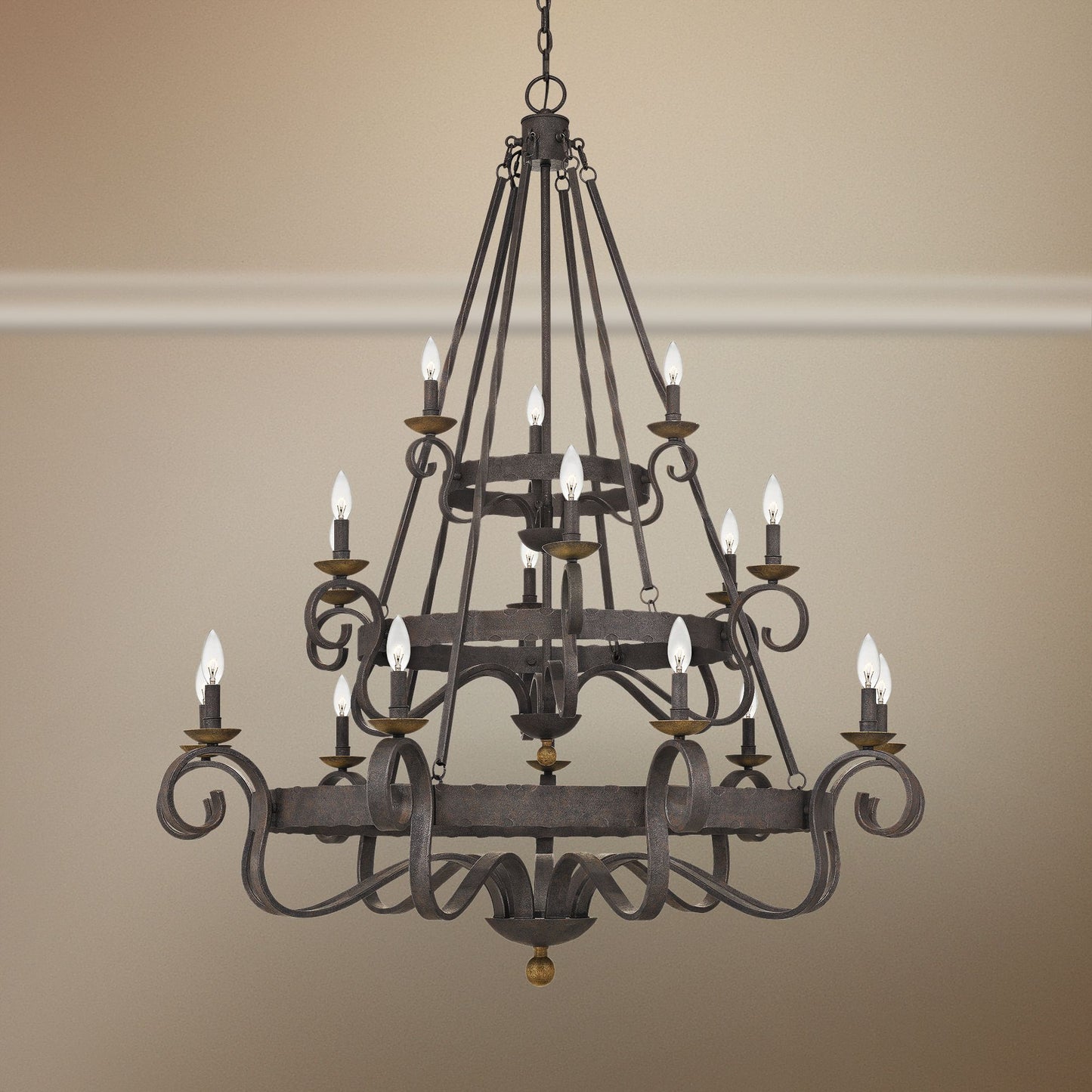 Noble 48"W Rustic Black 18-Light 3-Tier Chandelier