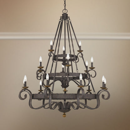 Noble 48"W Rustic Black 18-Light 3-Tier Chandelier