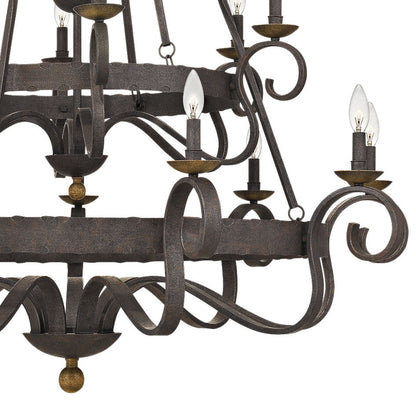 Noble 48"W Rustic Black 18-Light 3-Tier Chandelier