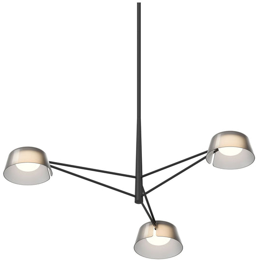 Ray 35.75"W 3-Light Satin Black Round Chandelier w/ Smoked Etched Shad