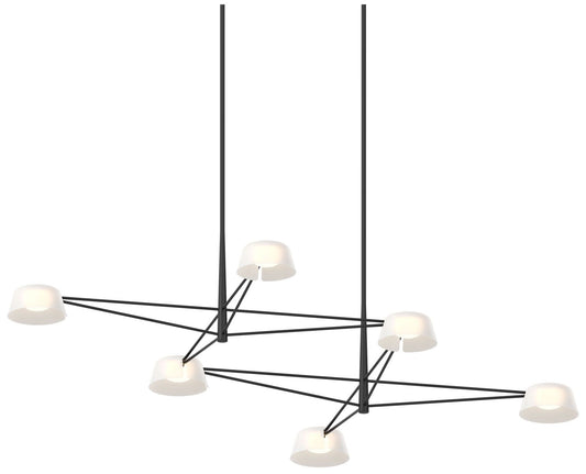 Ray 67.75"W 6-Light Satin Black Rectangle Chandelier w/ Opal White Sha