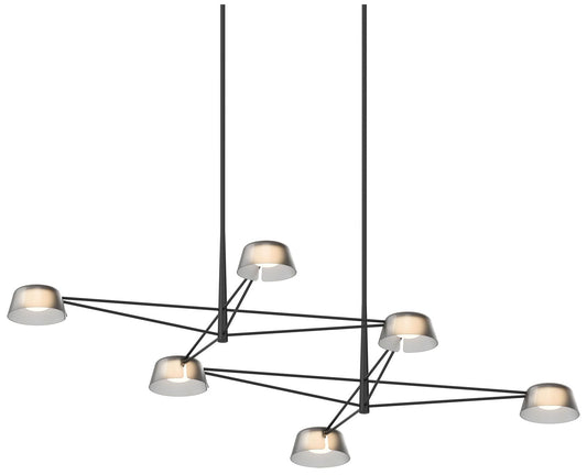 Ray 67.75"W 6-Light Satin Black Rectangle Chandelier w/ Smoked Etched