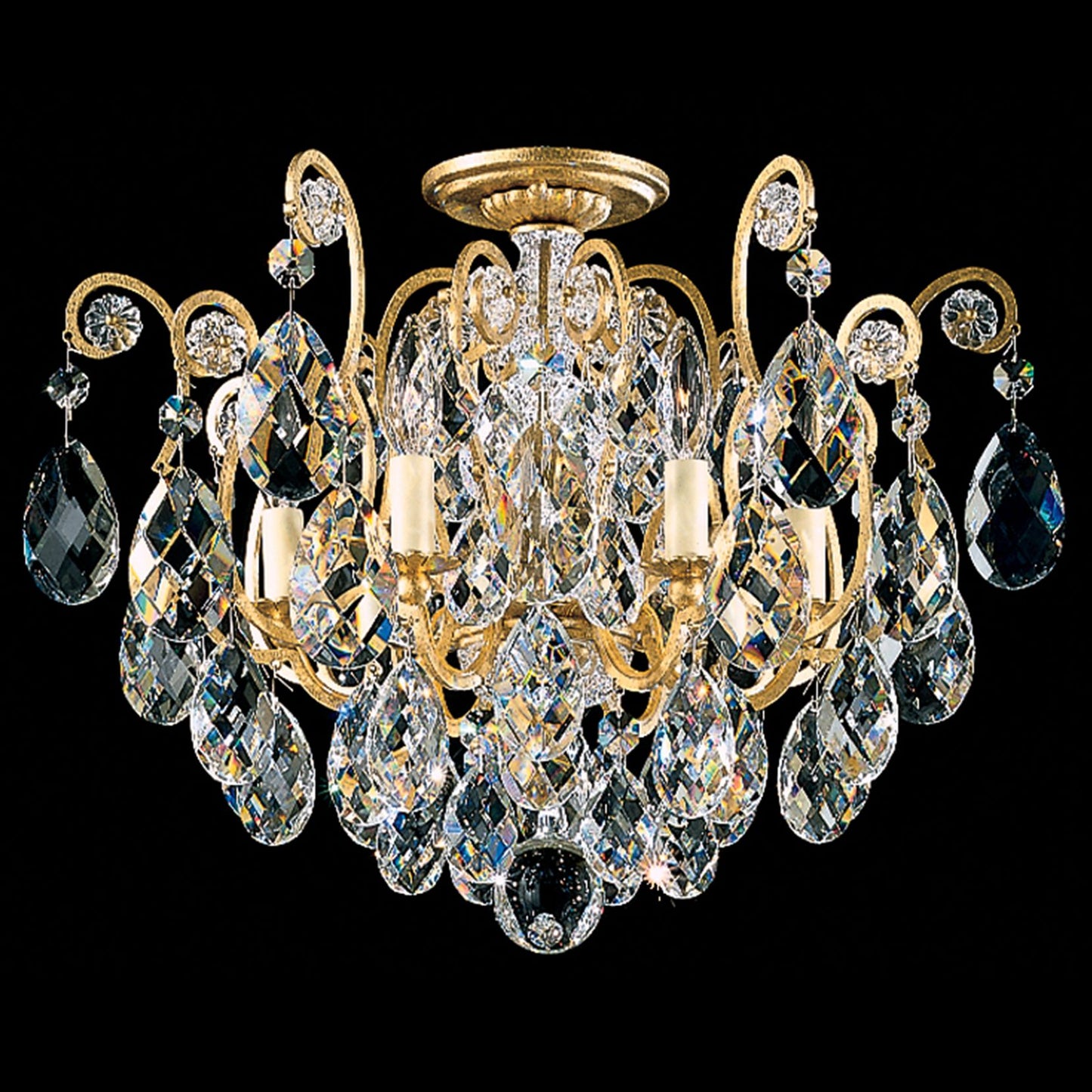 Renaissance 16"H x 20"W 6-Light Crystal Semi-Flush Mount in Antiq