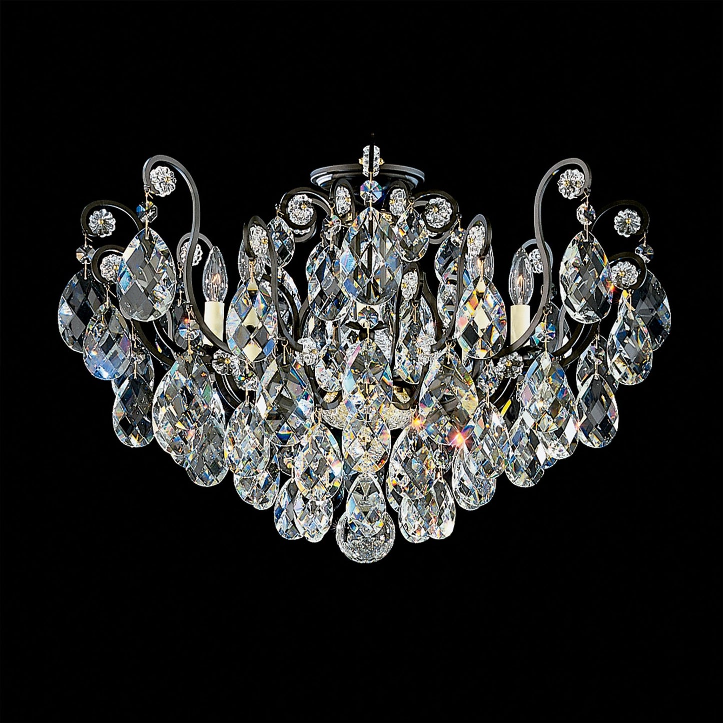 Renaissance 18"H x 26"W 6-Light Crystal Semi-Flush Mount in Black