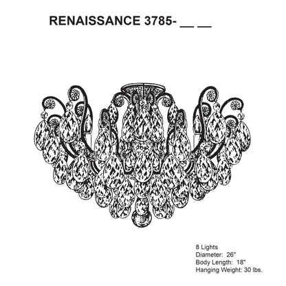 Renaissance 18"H x 26"W 6-Light Crystal Semi-Flush Mount in Black