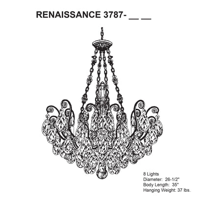 Renaissance 35"H x 26.5"W 8-Light Crystal Pendant in Etruscan Gol