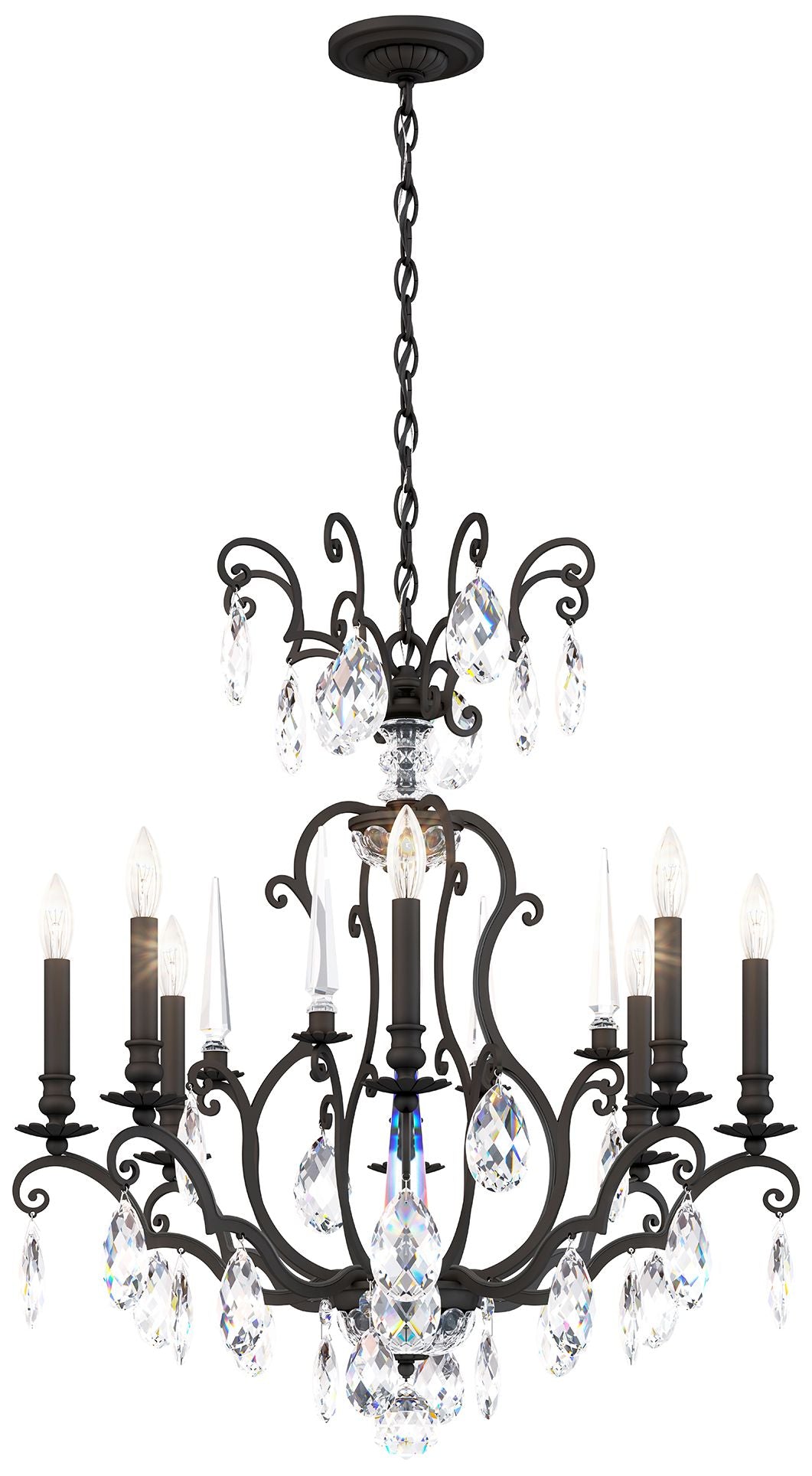 Renaissance Nouveau 31"H x 32"W 8-Light Crystal Chandelier in Bla