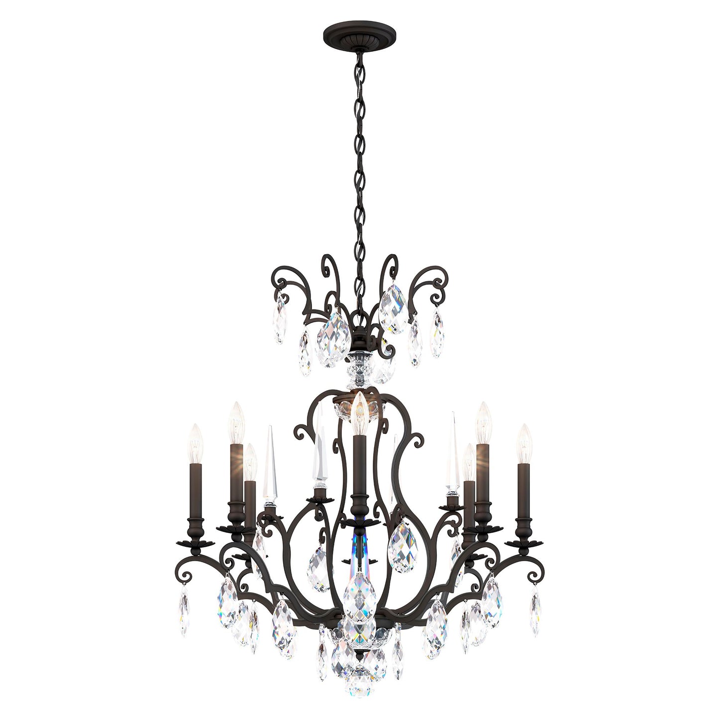 Renaissance Nouveau 31"H x 32"W 8-Light Crystal Chandelier in Bla