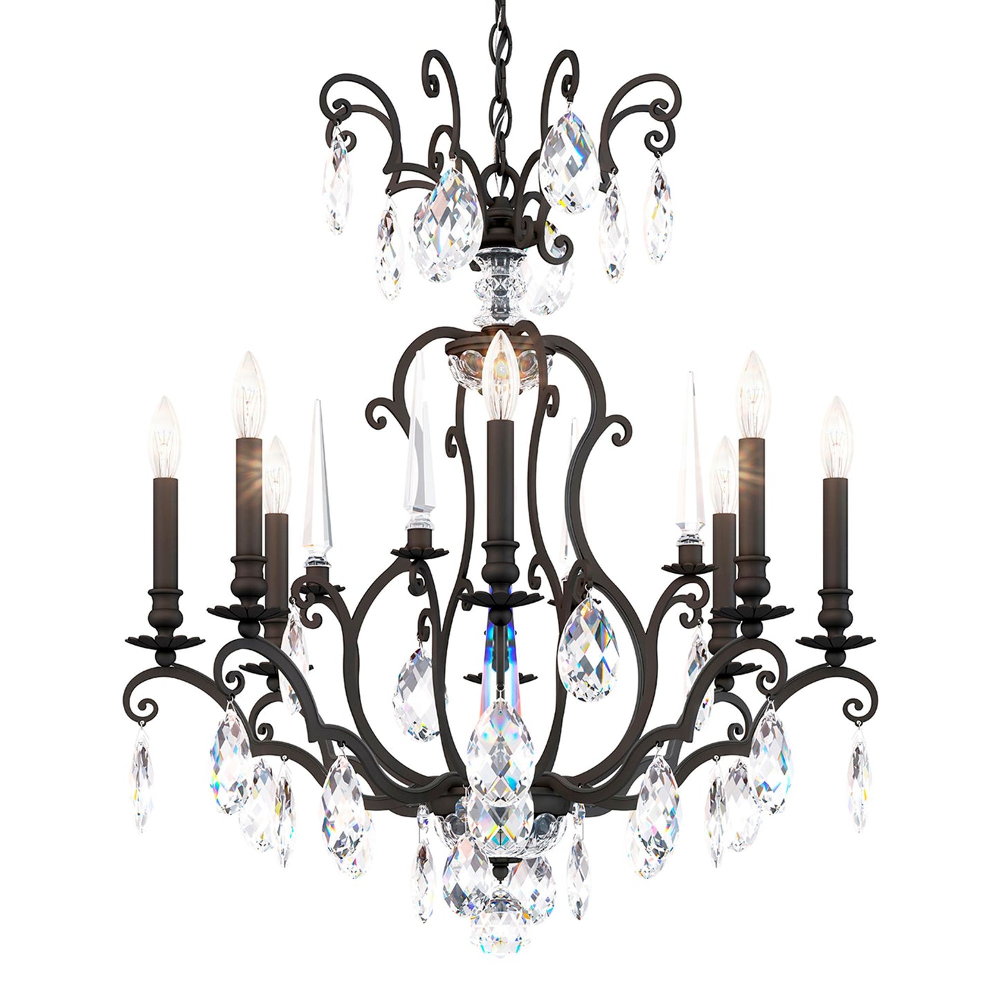 Renaissance Nouveau 31"H x 32"W 8-Light Crystal Chandelier in Bla
