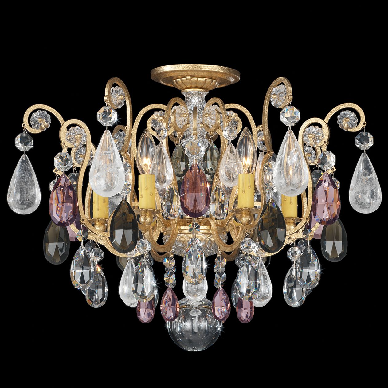 Renaissance Rock Crystal 16"H x 20"W 6-Light Semi-Flush in Antiqu