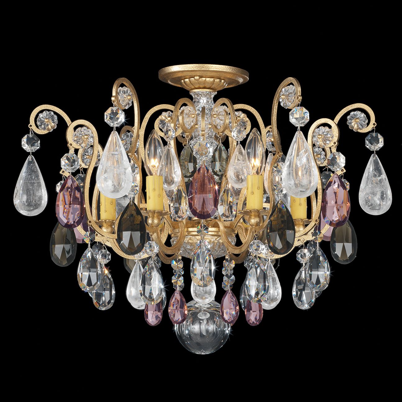 Renaissance Rock Crystal 16"H x 20"W 6-Light Semi-Flush in Antiqu