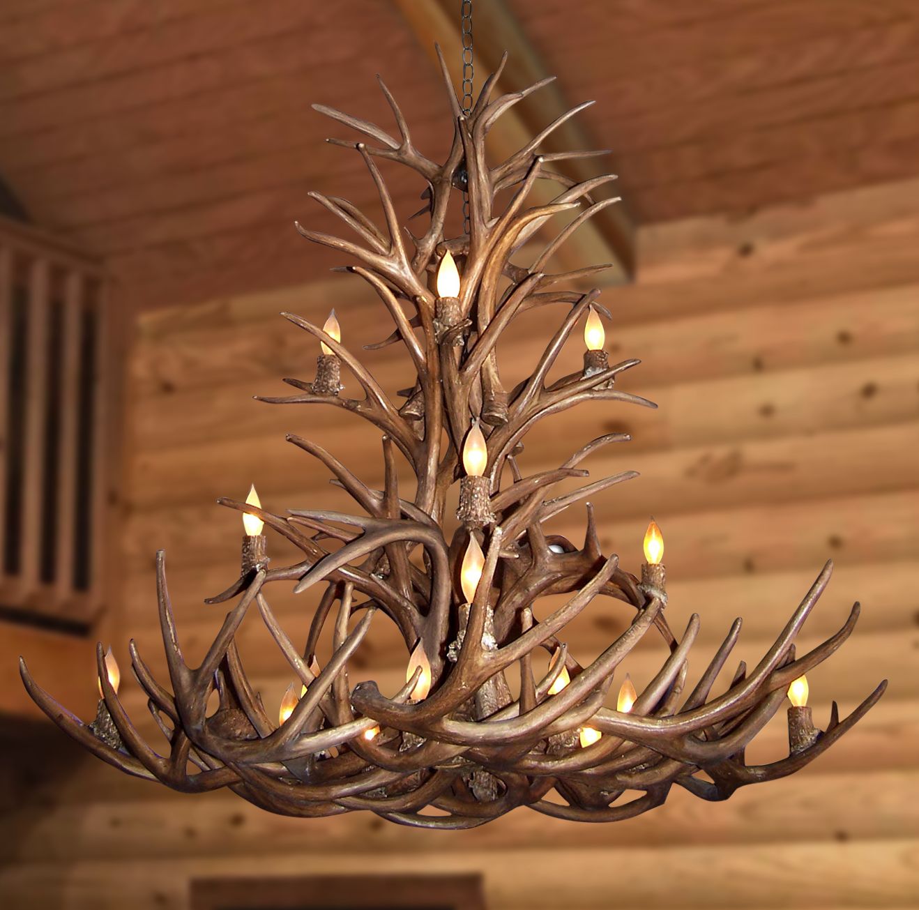 Reproduction Antler 52"W Natural Brown 16-Light Chandelier