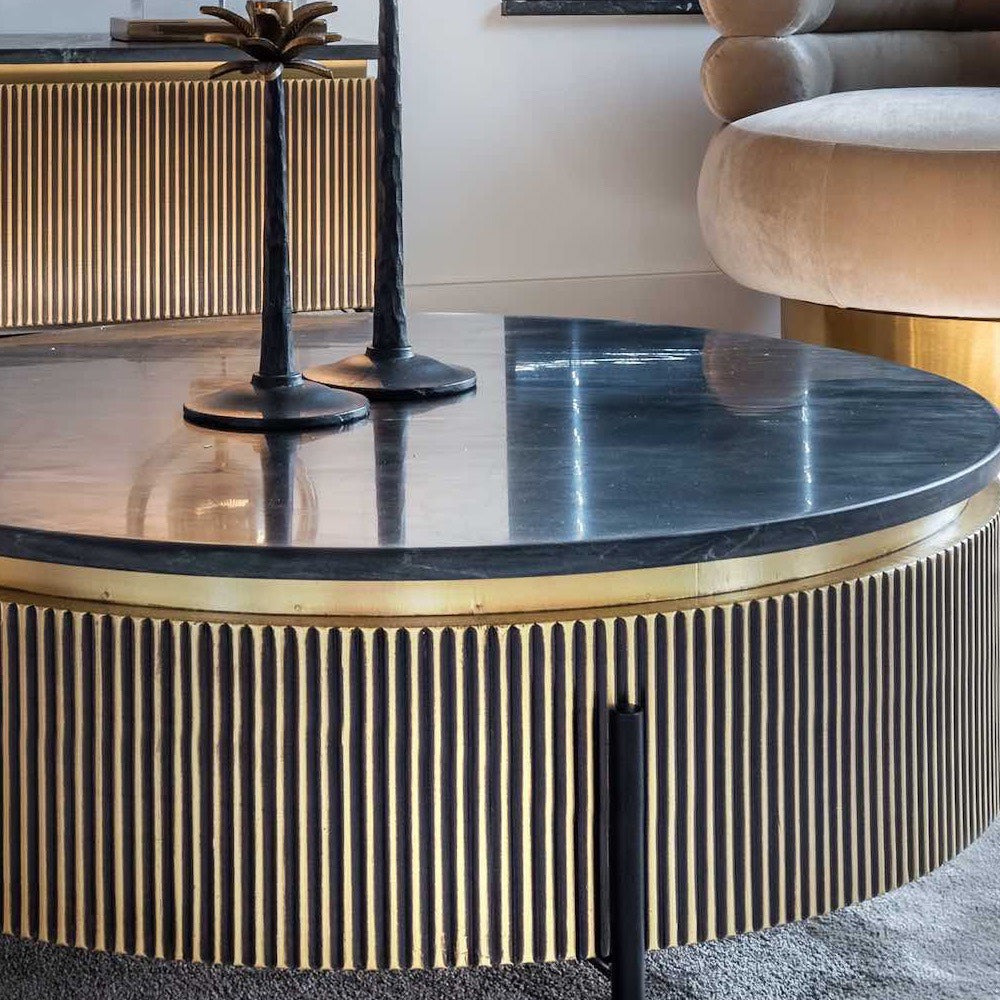 Ribbed Design And Black Marble Coffee Table