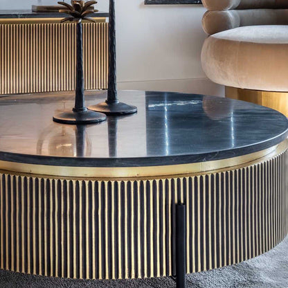 Ribbed Design And Black Marble Coffee Table