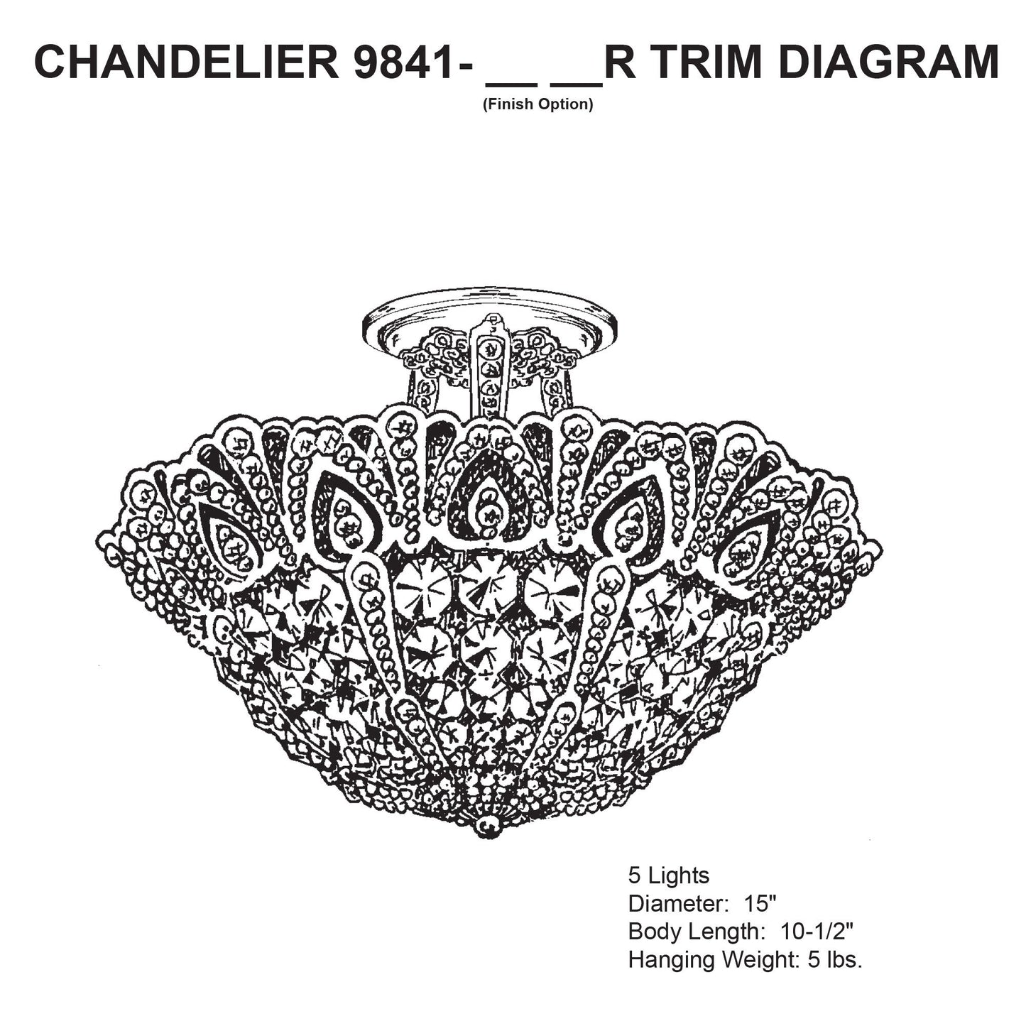 Rivendell 10.5"H x 15"W 5-Light Crystal Semi-Flush Mount in Heirl