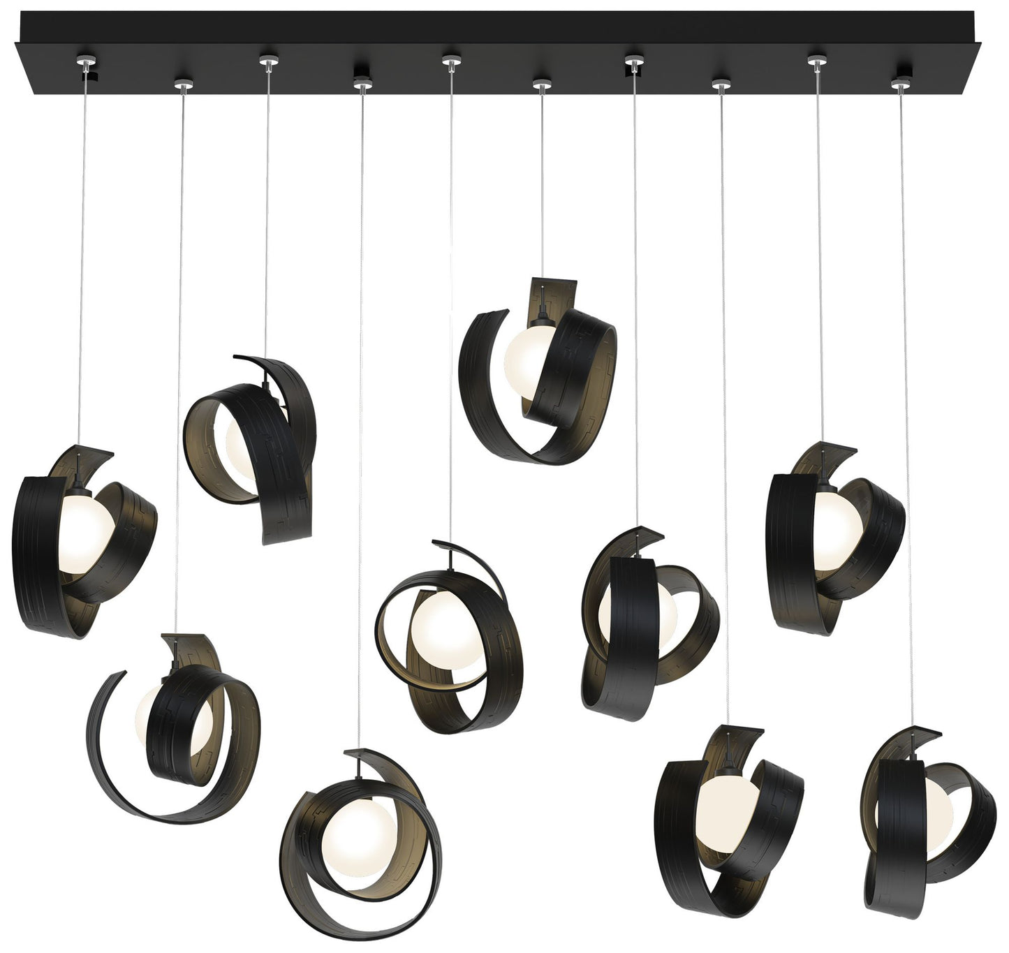 Riza 12.2" Wide 10-Light Black Pendant With Opal Glass Shade