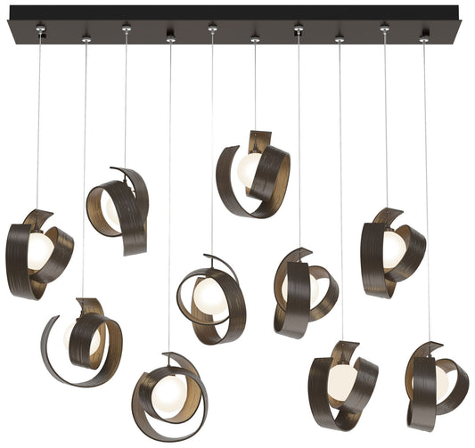 Riza 12.2" Wide 10-Light Bronze Pendant With Opal Glass Shade