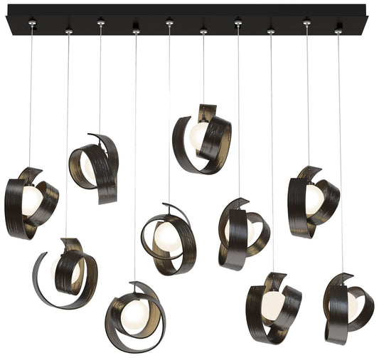 Riza 12.2" Wide 10-Light Oil Rubbed Bronze Pendant With Opal Glass Sha