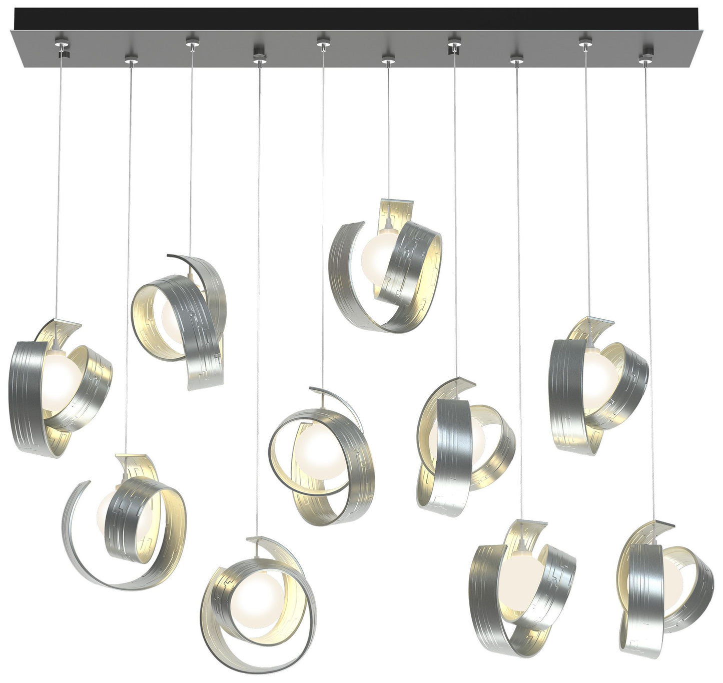 Riza 12.2" Wide 10-Light Vintage Platinum Pendant With Opal Glass Shad