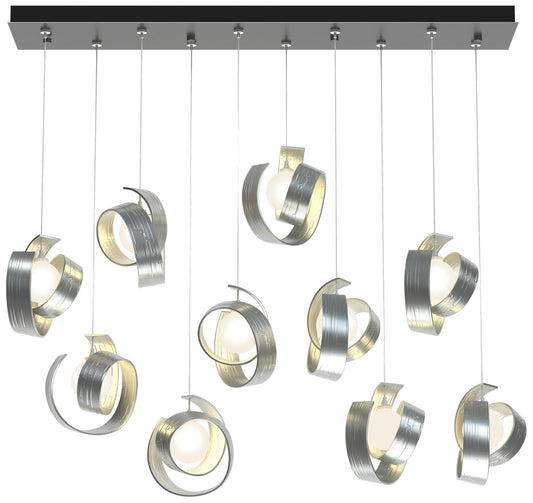 Riza 12.2" Wide 10-Light Vintage Platinum Pendant With Opal Glass Shad