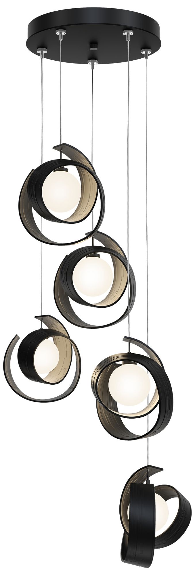 Riza 19.1" Wide 5-Light Black Pendant With Opal Glass Shade