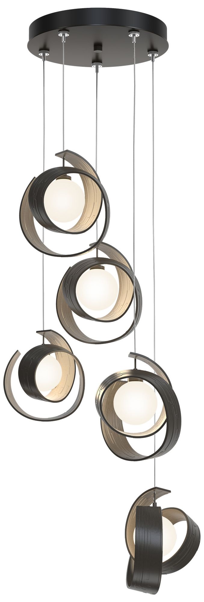 Riza 19.1" Wide 5-Light Dark Smoke Pendant With Opal Glass Shade