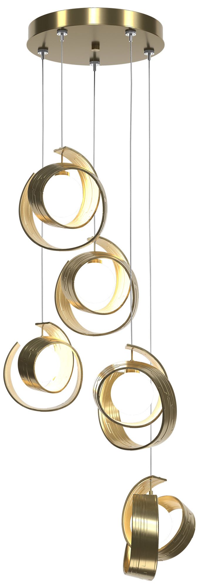 Riza 19.1" Wide 5-Light Modern Brass Pendant With Opal Glass Shade